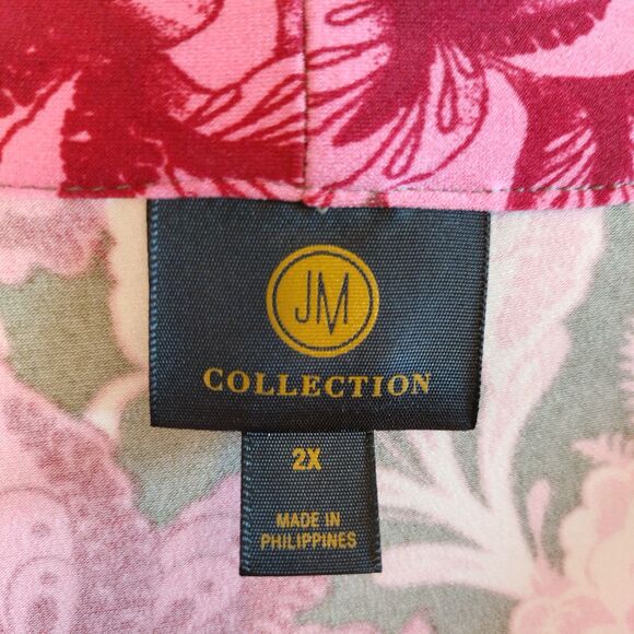 JM Collection Pink Floral 3/4 Sleeve Popover V Neck Stretch Blouse 2XL - Picture 4 of 5